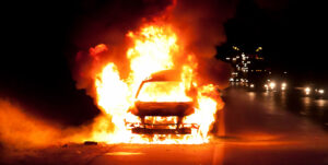 Two people were killed and one hospitalized in a fiery collision in Adelanto.